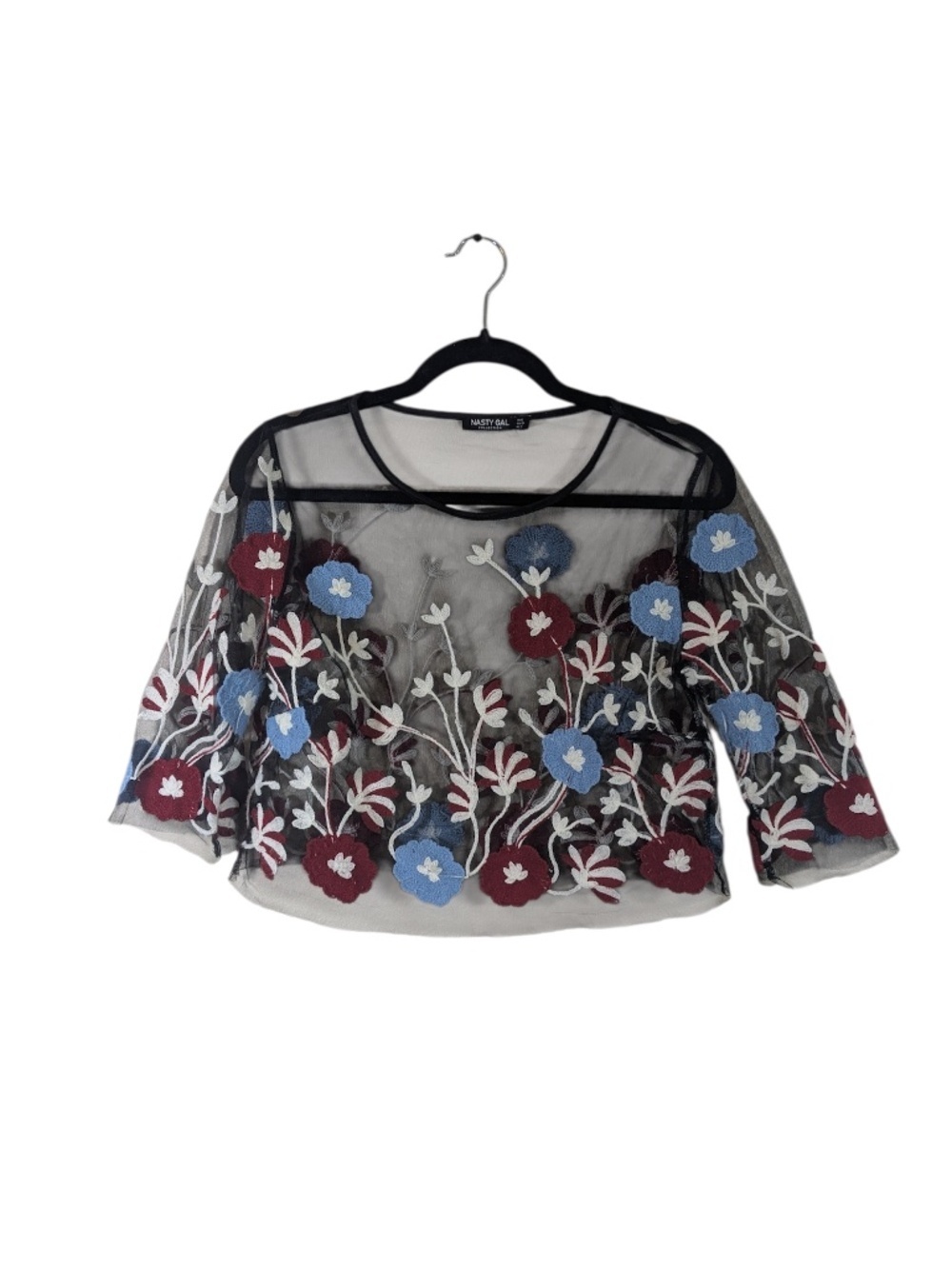 Nasty Gal Black Sheer Floral Crop Top Size 2